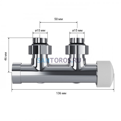 Узел нижнего подключения термостатический угловой Royal Thermo Design Pro 15мм М30х1,5 Хром (НС-1646652)